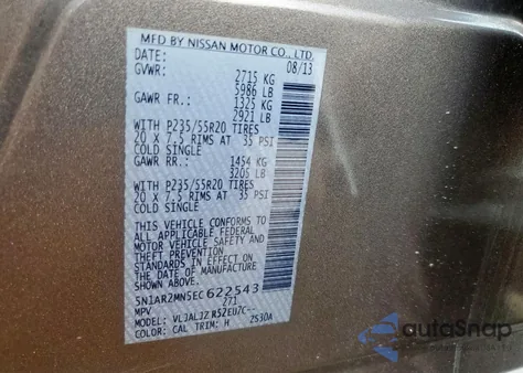 2014 Nissan Pathfinder S from USA, damaged, VIN 5N1AR2MN5EC622543